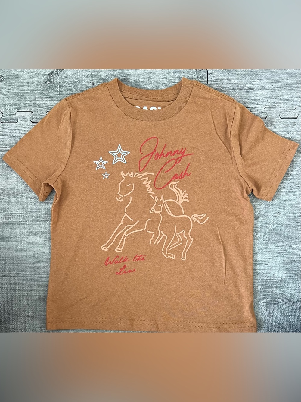 Johnny Cash 5T Graphic Print Music T-Shirt Brown Crew Neck Short Sleeve